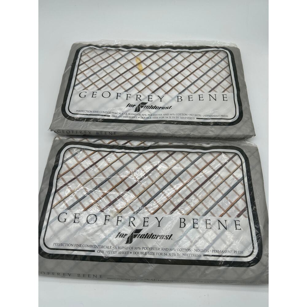 Lot of 2 Geoffrey Beene Fieldcrest Double Fitted Sheets NOS Vintage Percale